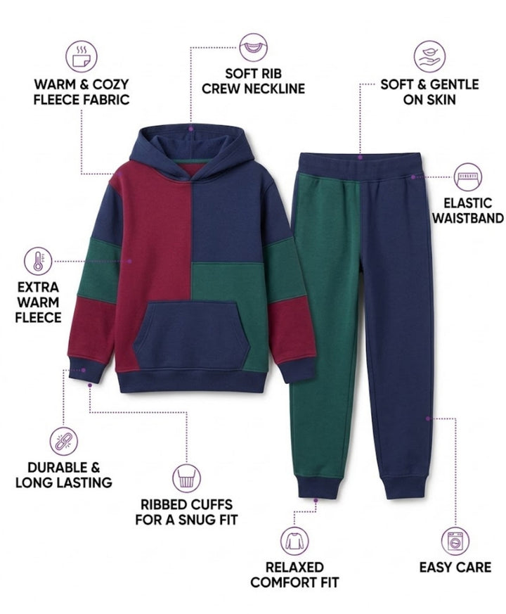 NAVY MEHROON GREEN BOYS FLEECE HOODIE JOGGER SET - NAVY