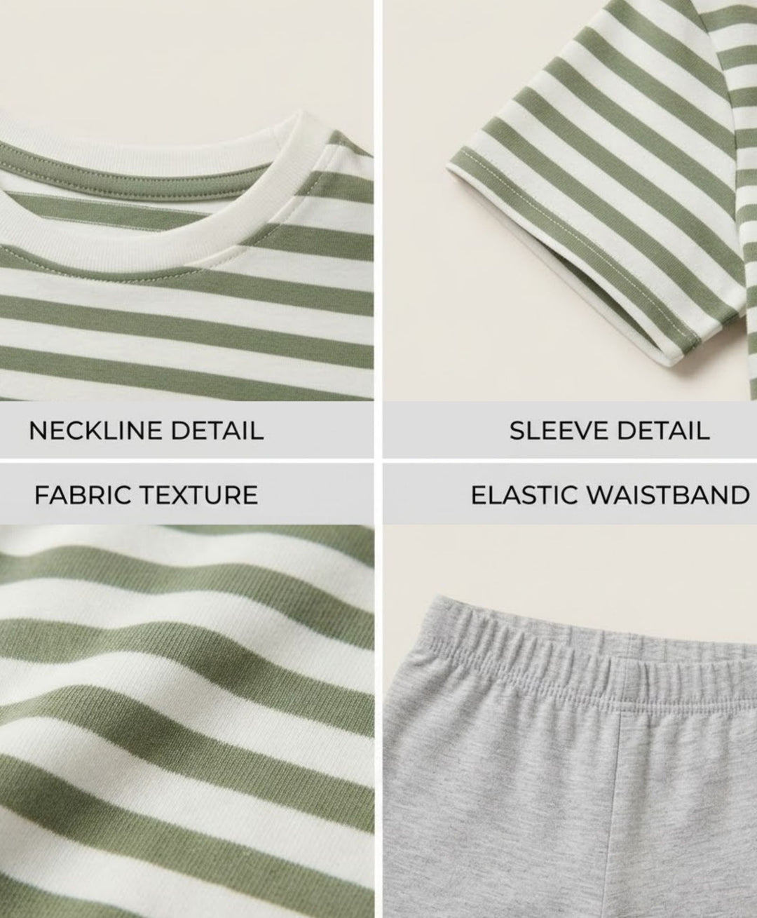 GREEN WHITE GREY MELANGE BOYS SHORT SLEEVE PYJMAA SET - GREEN/GREY
