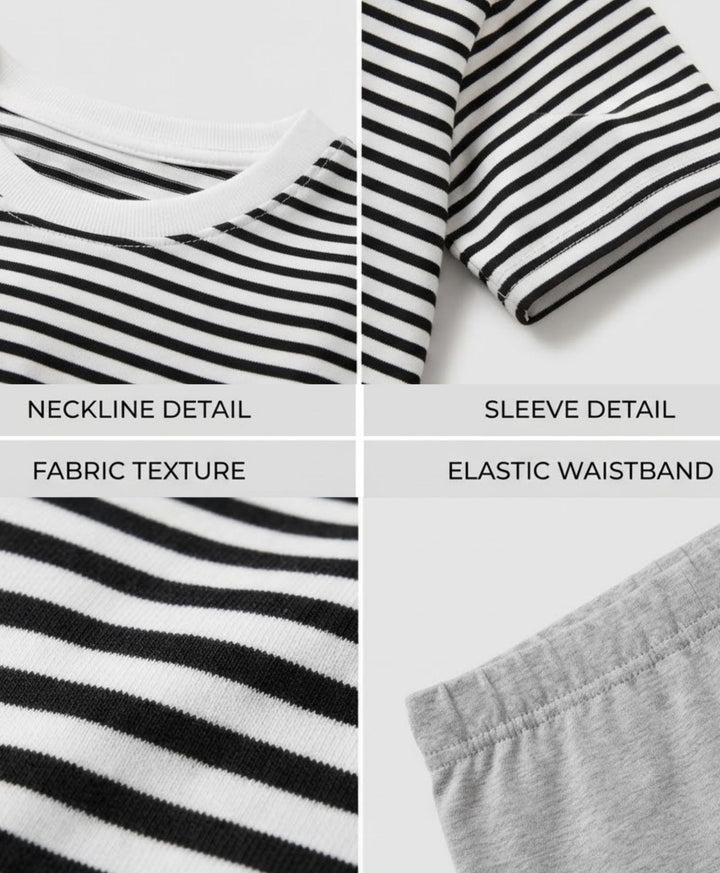 BLACK WHITE GREY MELANGE BOYS SHORT SLEEVE PYJMAA SET - BLACK/GREY
