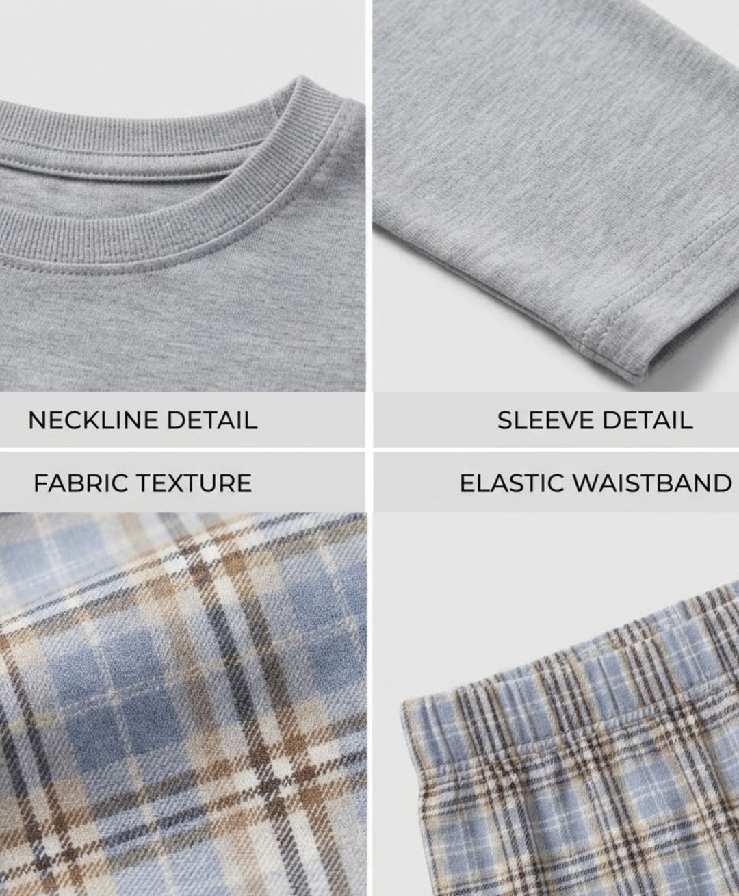 CLOUD CHECK GREY MELANGE  GIRLS LONG SLEEVE PYJAMA SET - GREY/BLUE