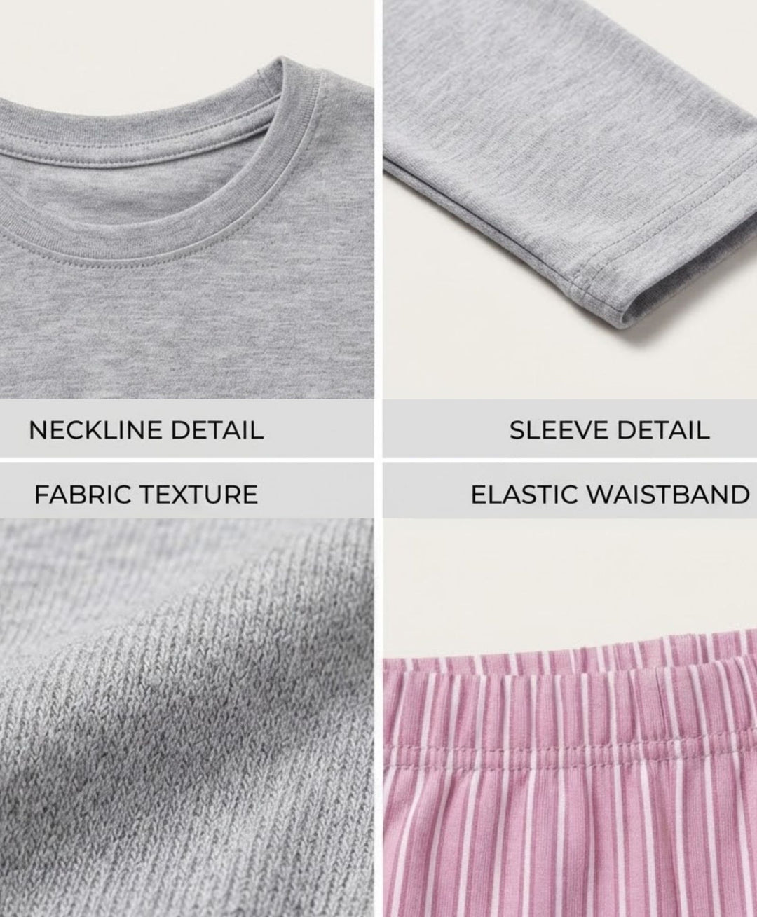 PINK CANDY STRIPE GREY MELANGE GIRLS LONG SLEEVE PYJAMA SET - GREY/PINK
