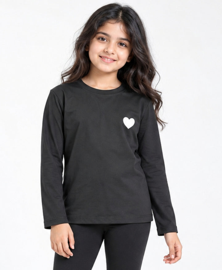 PINK BOW, BLACK BOW, HEART PRINT, BLACK LONG SLEEVE T-SHIRT (PACK OF 4)