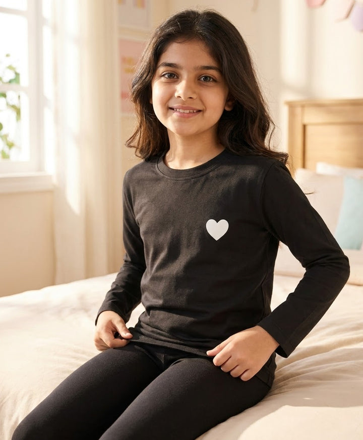 PINK BOW, BLACK BOW, HEART PRINT, BLACK LONG SLEEVE T-SHIRT (PACK OF 4)