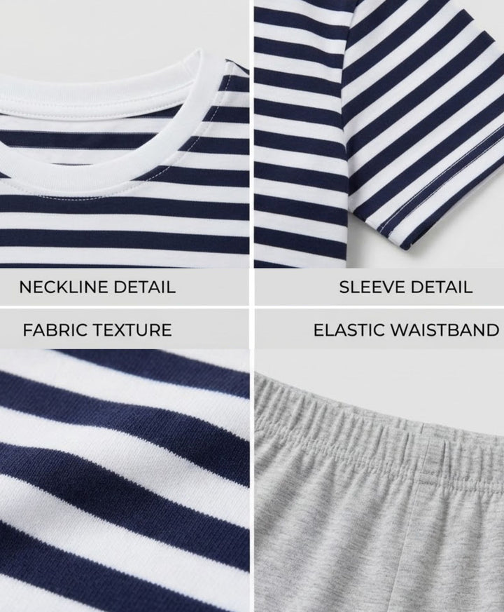 NAVY WHITE GREY MELANGE BOYS SHORT SLEEVE PYJMAA SET - NAVY/GREY