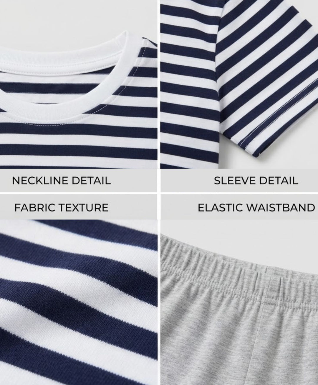 NAVY WHITE GREY MELANGE GIRLS SHORT SLEEVE PYJMAA SET - NAVY/GREY