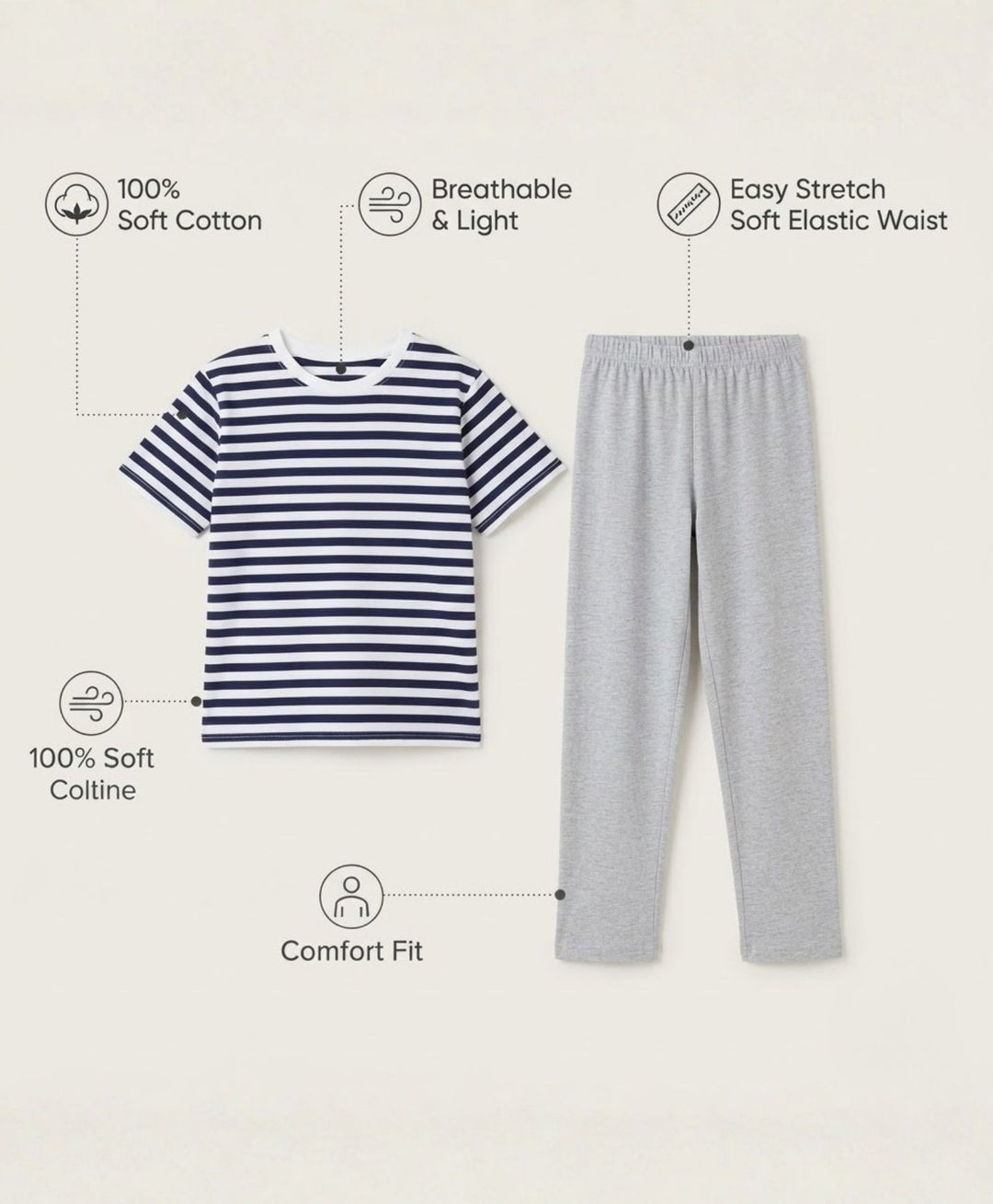 NAVY WHITE GREY MELANGE GIRLS SHORT SLEEVE PYJMAA SET - NAVY/GREY