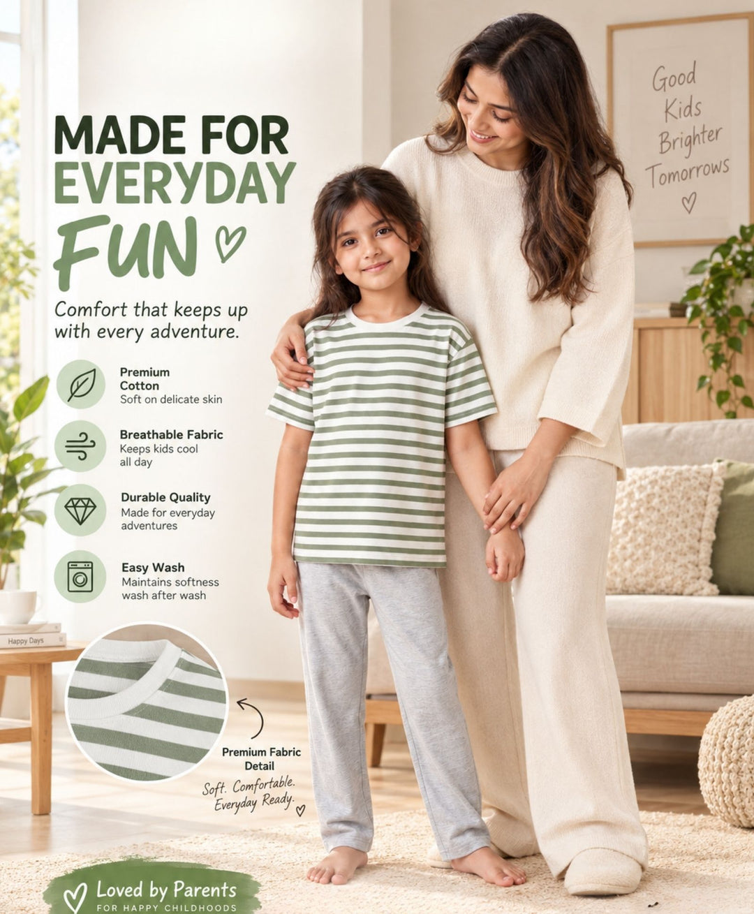 GREEN WHITE GREY MELANGE GIRLS SHORT SLEEVE PYJMAA SET - GREEN/GREY