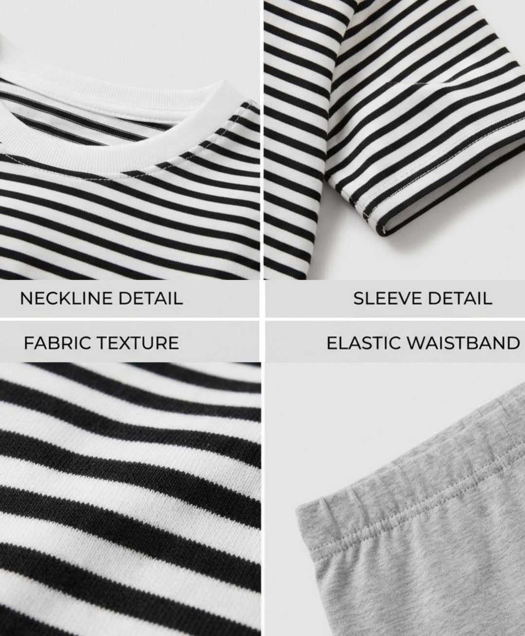 BLACK WHITE GREY MELANGE GIRL SHORT SLEEVE PYJMAA SET - BLACK/GREY