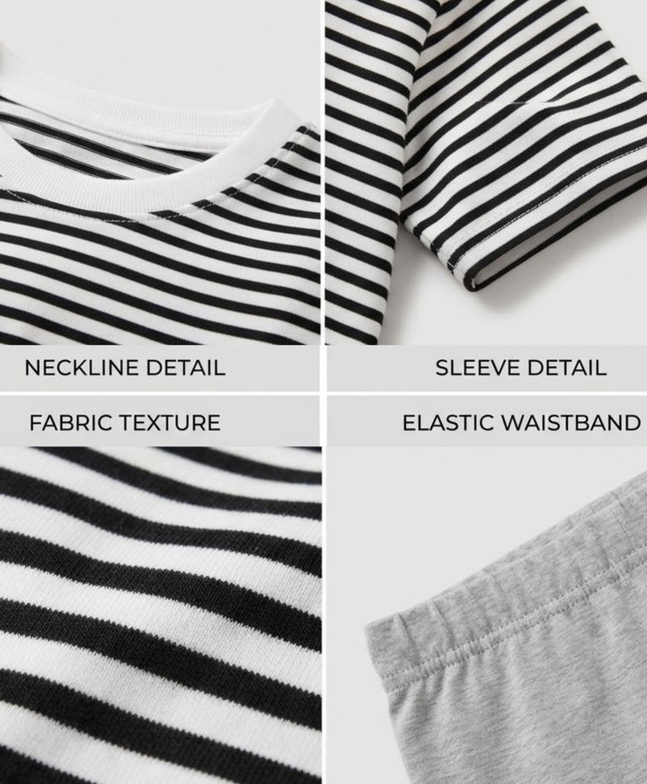 BLACK WHITE GREY MELANGE GIRL SHORT SLEEVE PYJMAA SET - BLACK/GREY