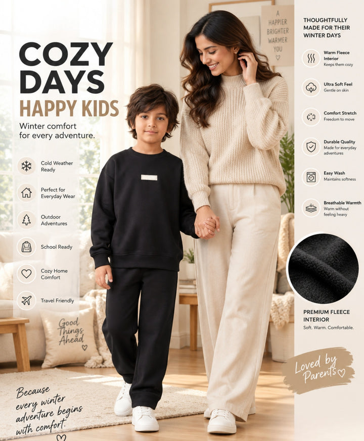 ESSENTIAL BLACK SWEATSHIRT JOGGER SET -BLACK