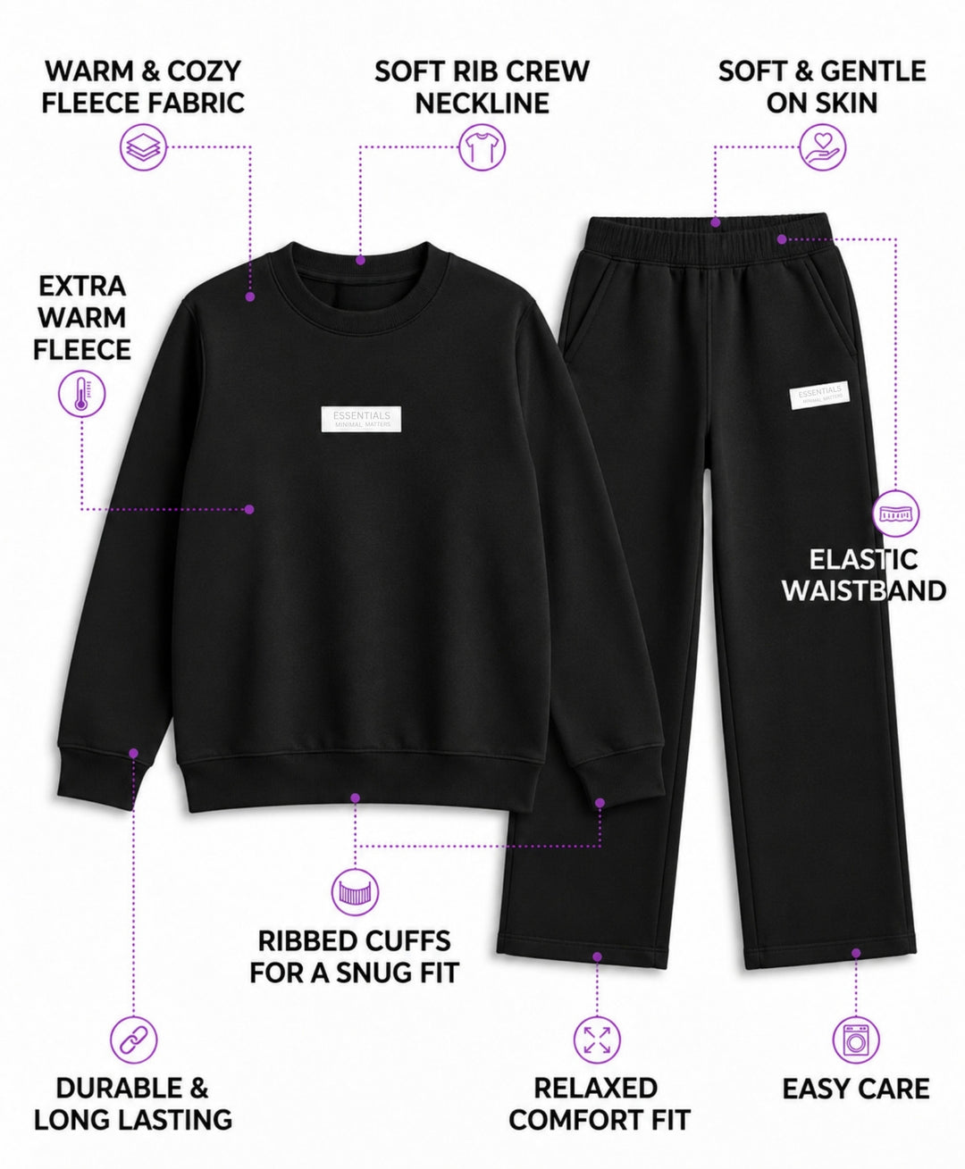 ESSENTIAL BLACK SWEATSHIRT JOGGER SET -BLACK