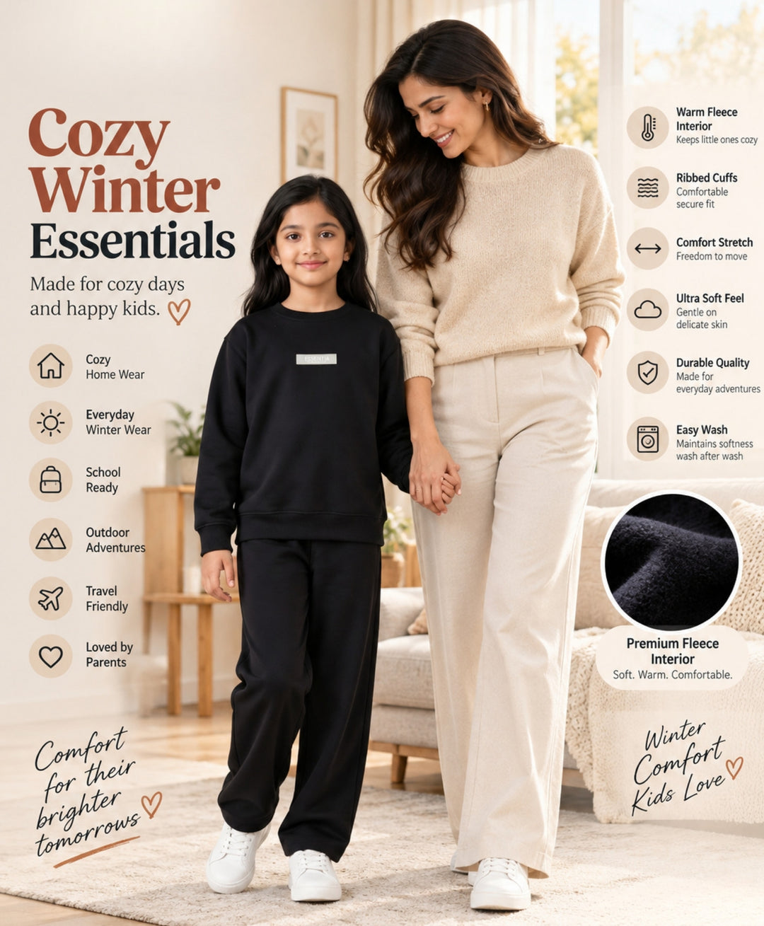 ESSENTIAL BLACK GIRLS SWEATSHIRT JOGGER SET - BLACK