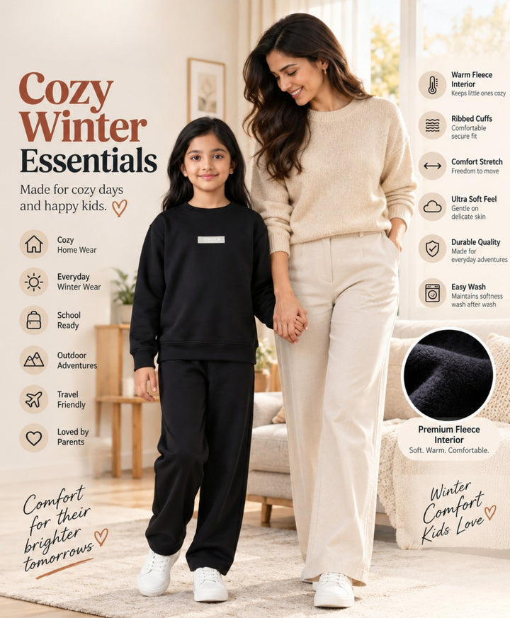 ESSENTIAL BLACK GIRLS SWEATSHIRT JOGGER SET - BLACK