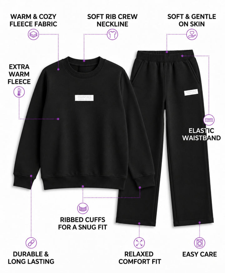 ESSENTIAL BLACK GIRLS SWEATSHIRT JOGGER SET - BLACK