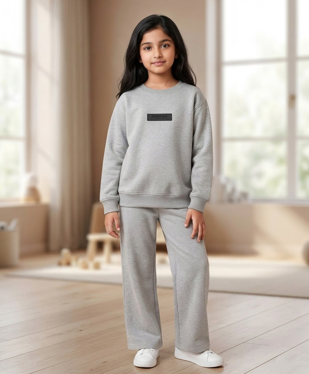 ESSENTIAL GREY GIRLS SWEATSHIRT JOGGER SET - GREY