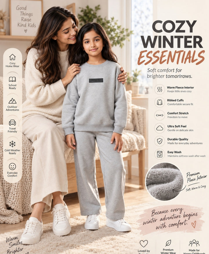 ESSENTIAL GREY GIRLS SWEATSHIRT JOGGER SET - GREY