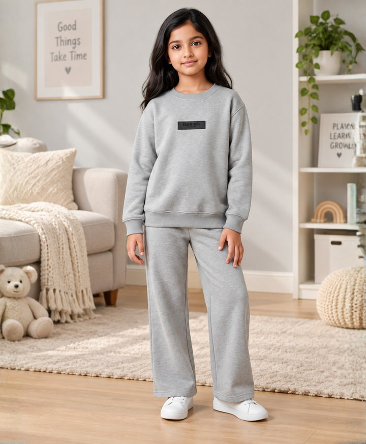 ESSENTIAL GREY GIRLS SWEATSHIRT JOGGER SET - GREY