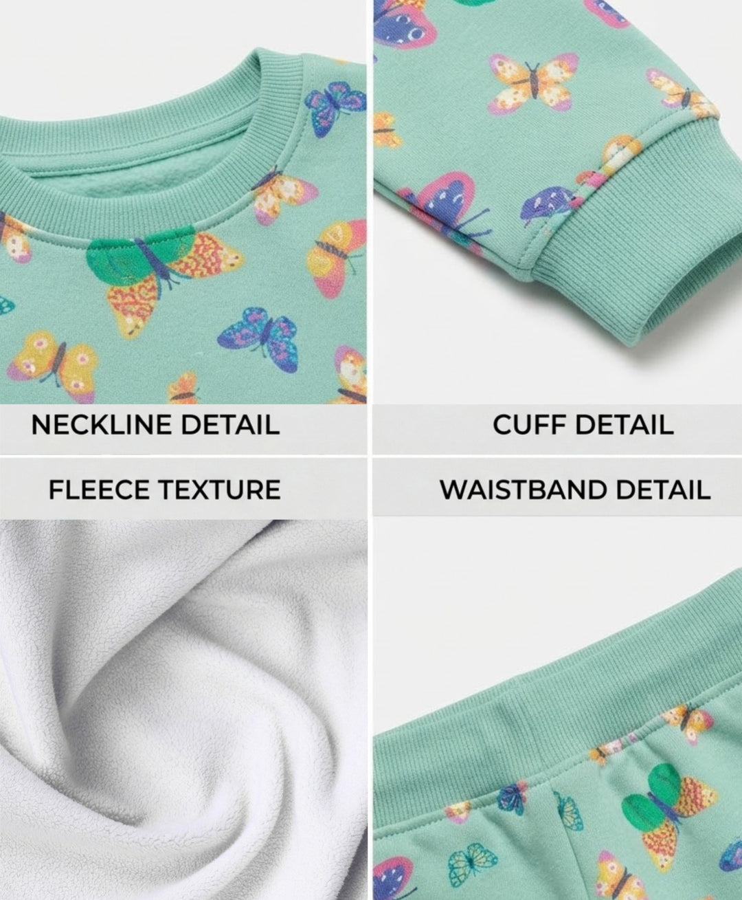 BUTTERFLY FLEECE GIRLS SWEATSHIRT JOGGER SET - GREEN