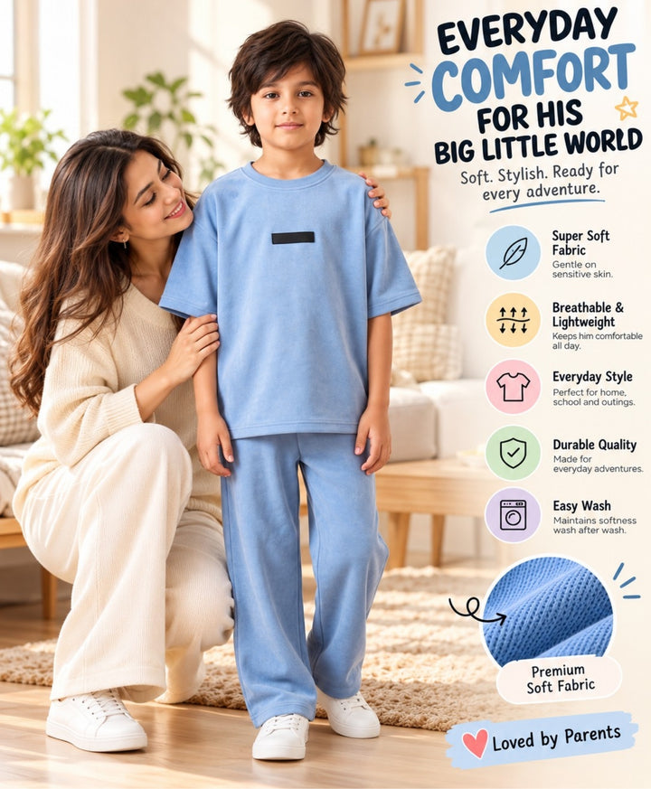 ESSENTIAL MINIMAL MATTER BLUE BOYS SUMMER JOGGER SET - BLUE