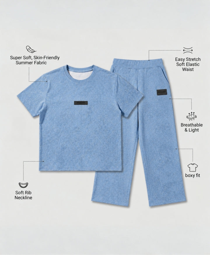 ESSENTIAL MINIMAL MATTER BLUE BOYS SUMMER JOGGER SET - BLUE