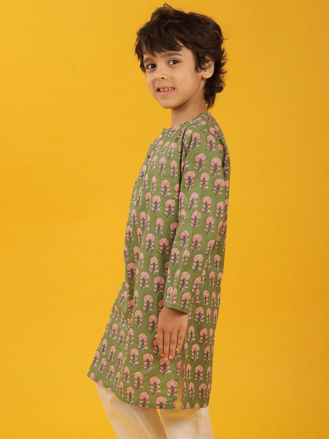 GREEN FLORAL PRINT PURE COTTON KURTA - GREEN