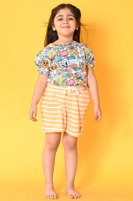 CHILL OUT ORANGE STRIPED SHORTS SET- WHITE/ORANGE - Anthrilo India