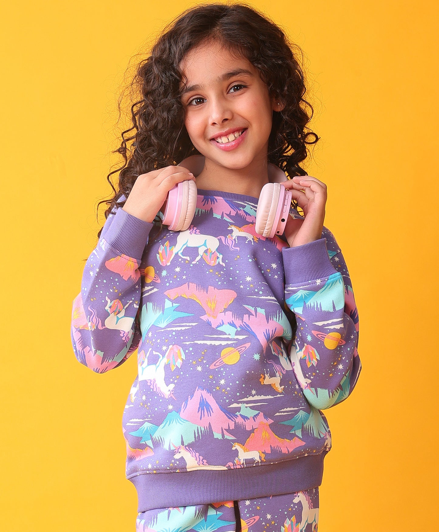 UNICORN PLANET GIRLS FLEECE SWEATSHIRT - PURPLE