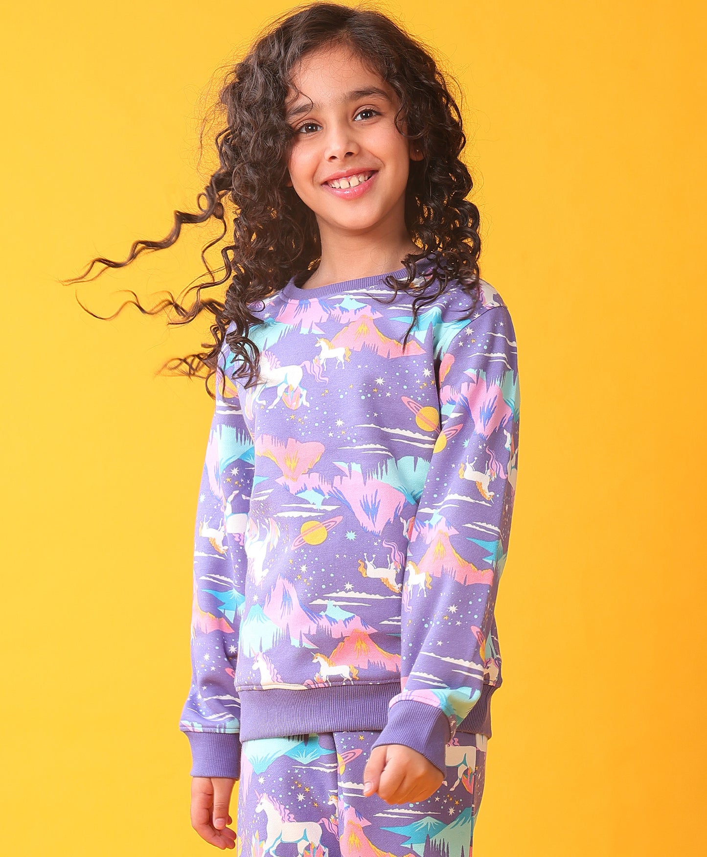 UNICORN PLANET GIRLS FLEECE SWEATSHIRT - PURPLE