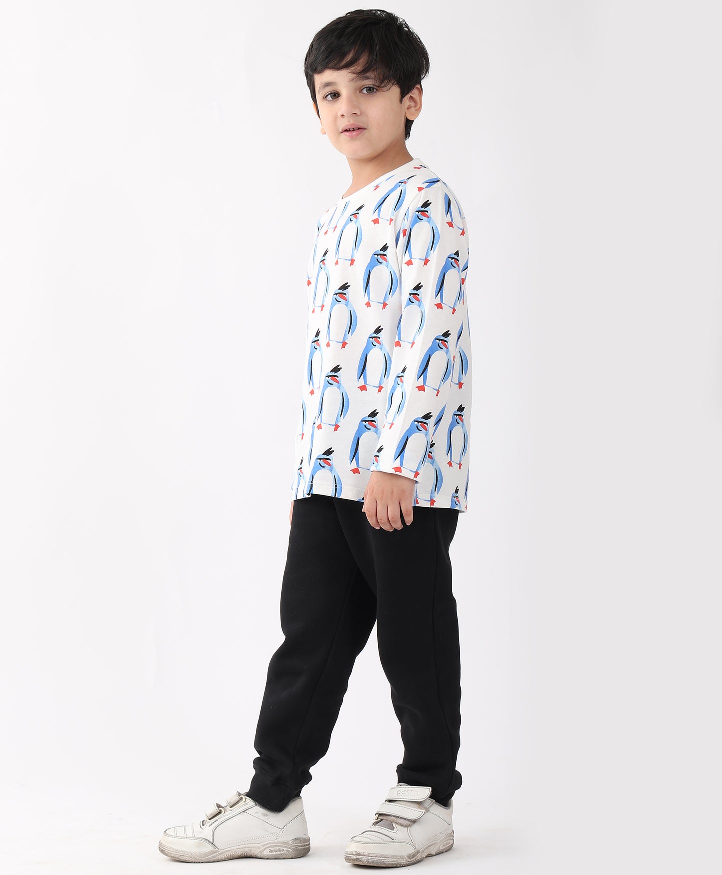 PENGUIN LONG SLEEVE T-SHIRT FLEECE JOGGER SET - WHITE/BLACK