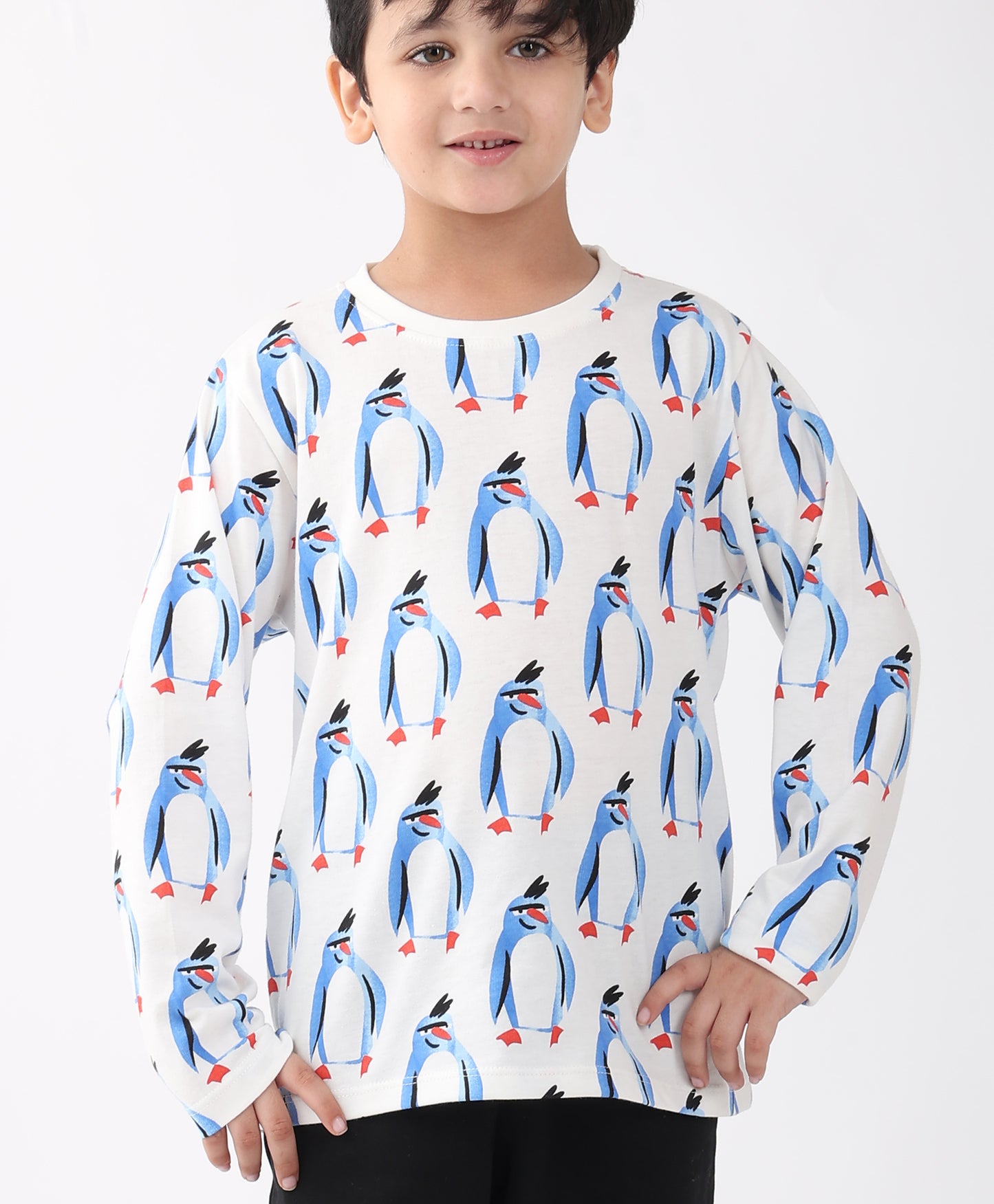 PENGUIN LONG SLEEVE T-SHIRT FLEECE JOGGER SET - WHITE/BLACK