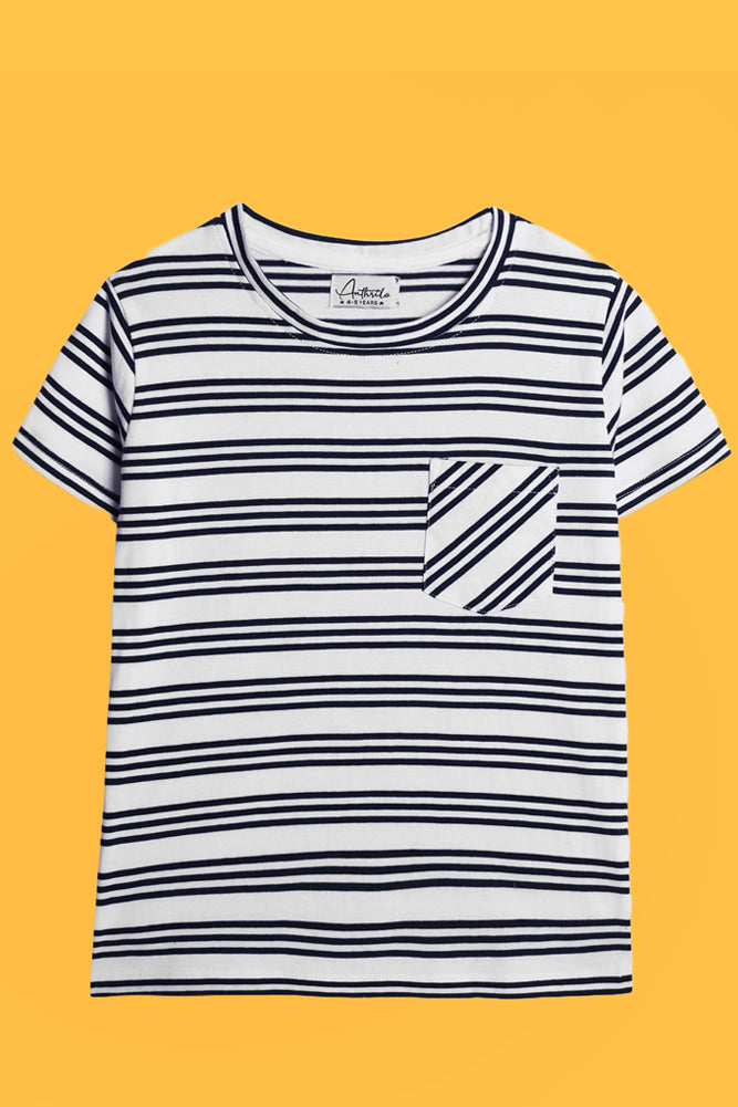 PERFECT IS BORING BLUE AND BLUE STRIPED SHORT SLEEVE T-SHIRT (PACK OF 2) - Anthrilo India