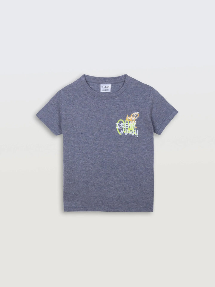 GET READY BLUE MELANGE SHORT SLEEVE BOYS T-SHIRT - BLUE - Anthrilo 