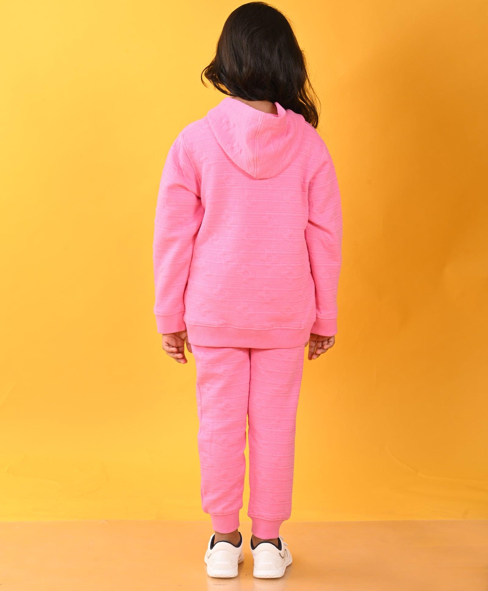 PINK FLOWER QUILTED GIRLS HOODIE JOGGER SET - PINK - Anthrilo 