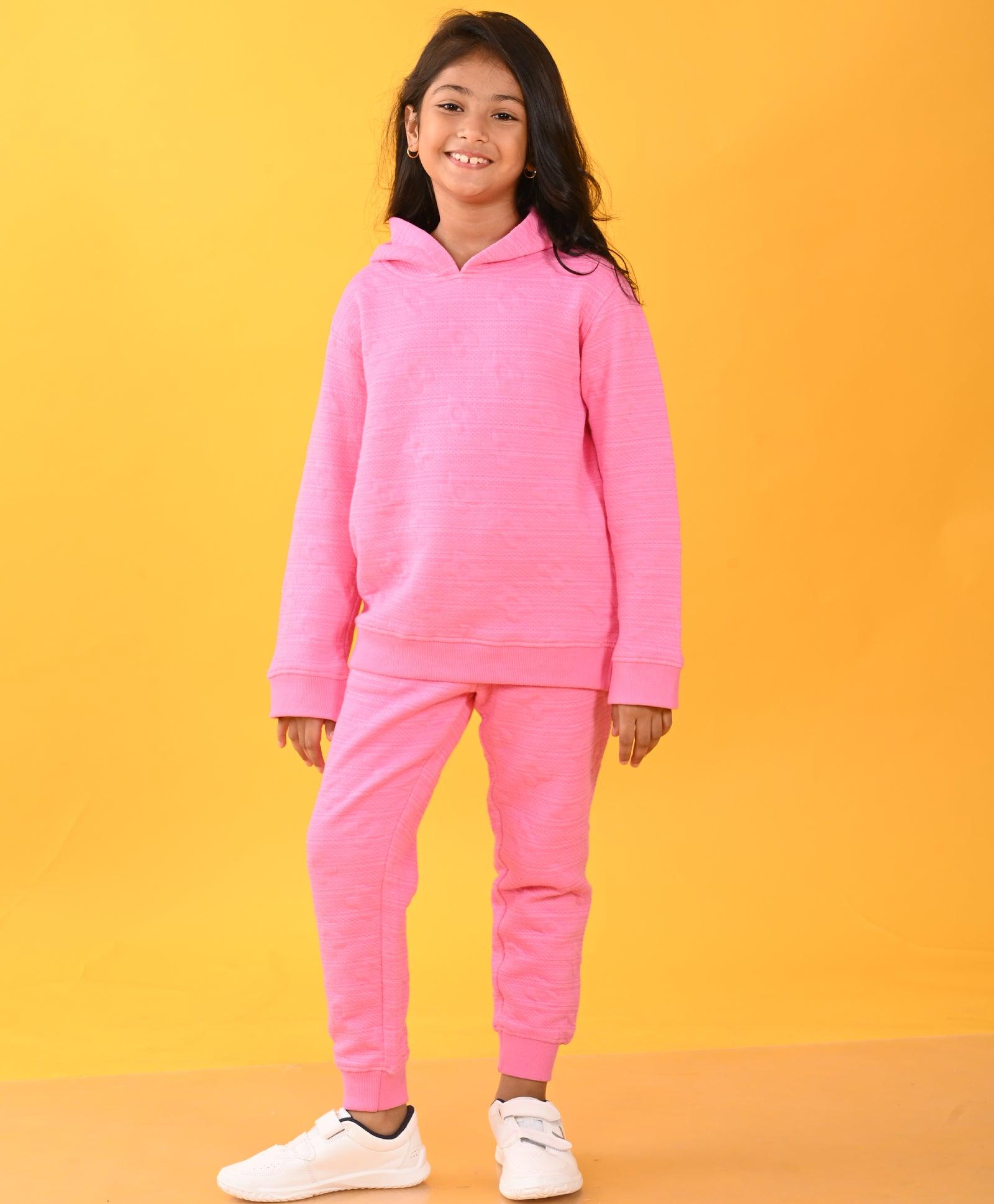 PINK FLOWER QUILTED GIRLS HOODIE JOGGER SET - PINK - Anthrilo 