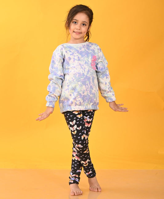 TIE DYE ECRU SWEATSHIRT BUTTERFLY LEGGINGS SET - ECRU / BLACK
