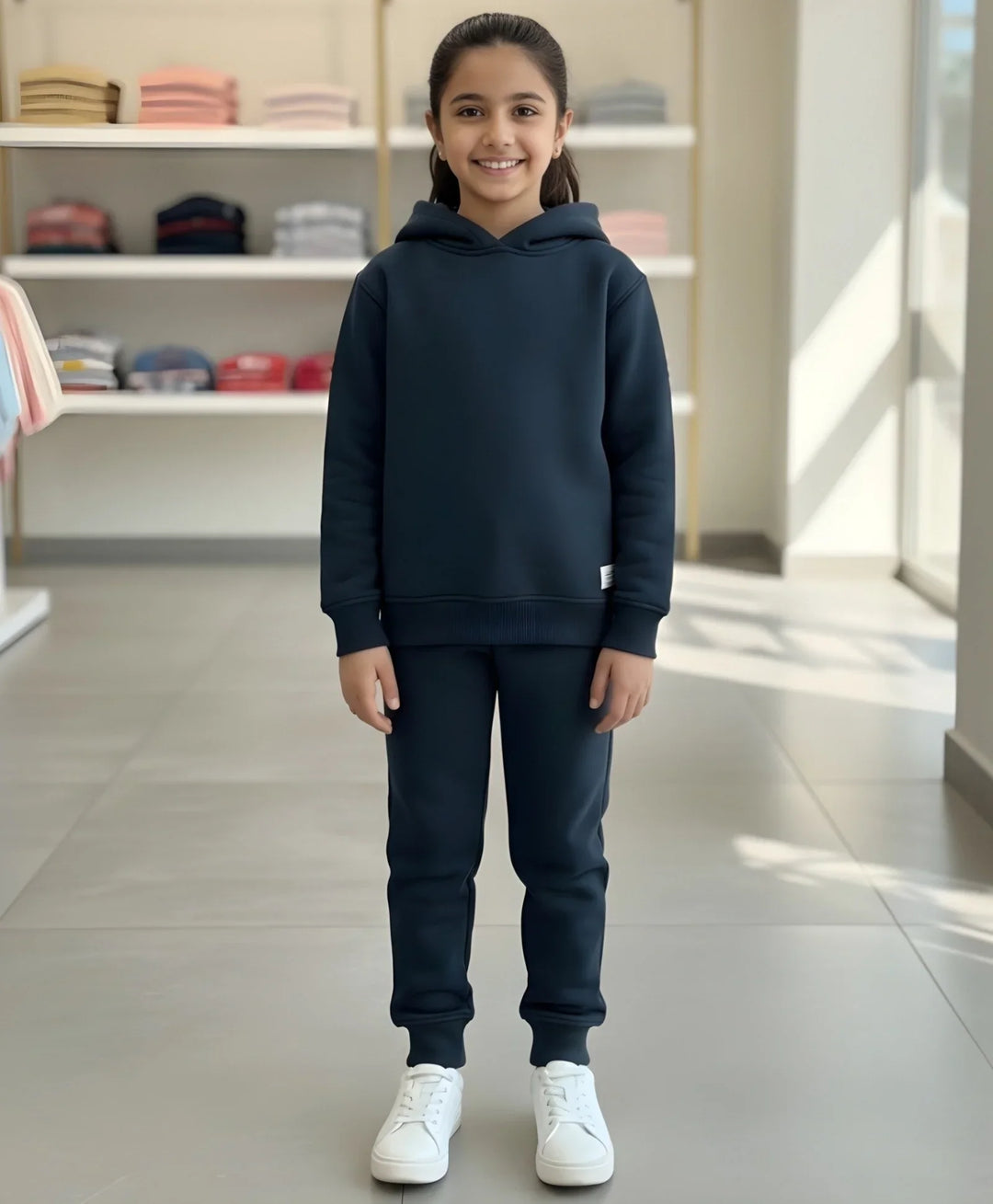 WEARABLE ESSENTIAL GIRLS FLEECE HOODIE JOGGER SET - TEAL - Anthrilo 