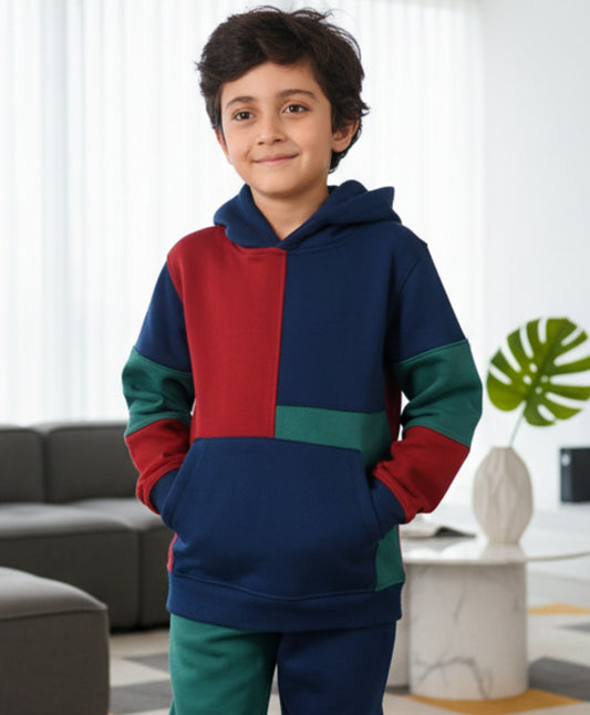 NAVY MEHRRON GREEN COLOR BLOCK FLEECE HOODIE - NAVY