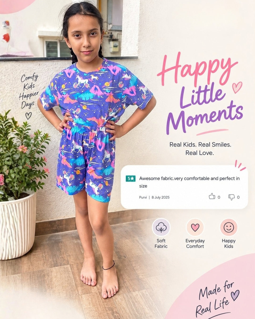 Unicorn Planet Sleepwear Shorts Set - Purple