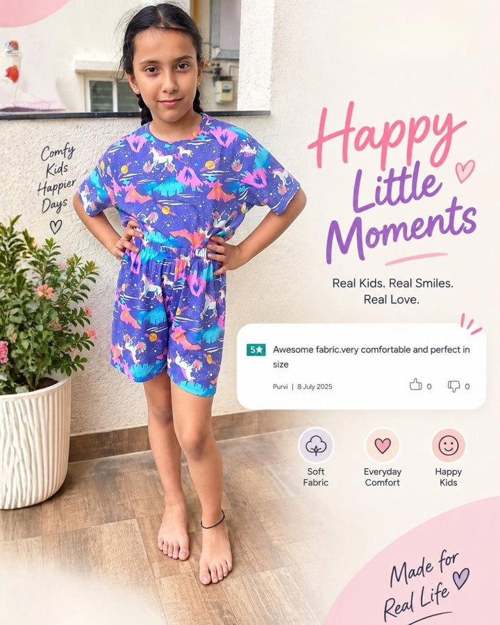 Unicorn Planet Sleepwear Shorts Set - Purple