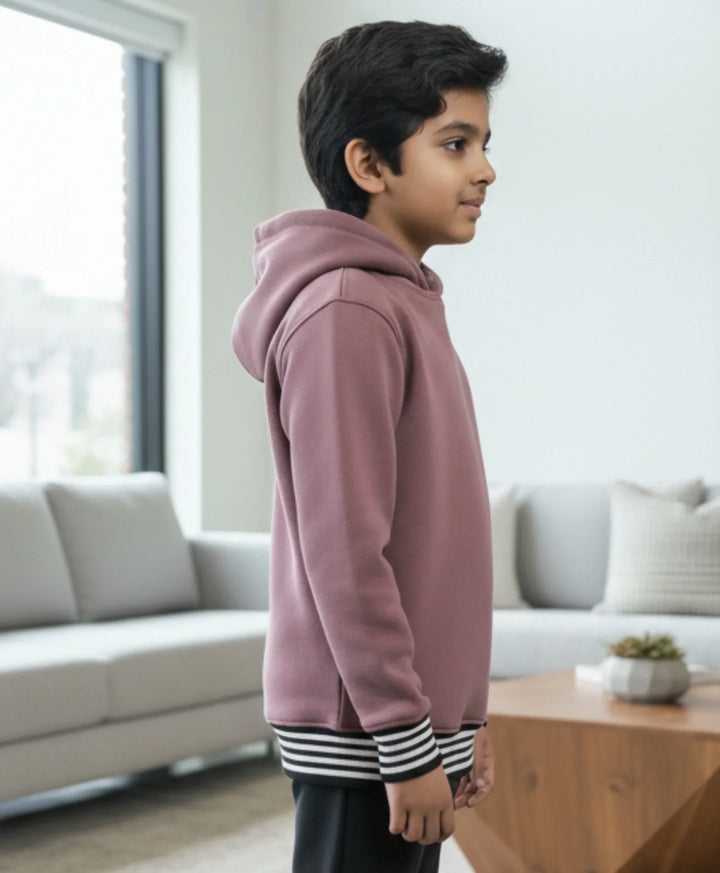 SAND BASIC RIBBED FLEECE HOODIE - SAND