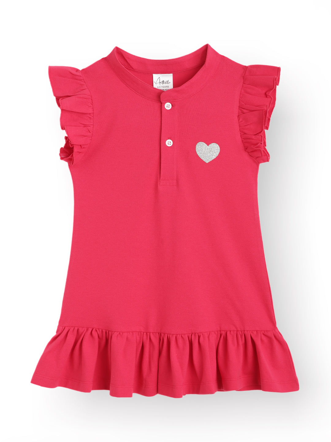 SILVER HEART PINK RUFFLE DRESS - PINK