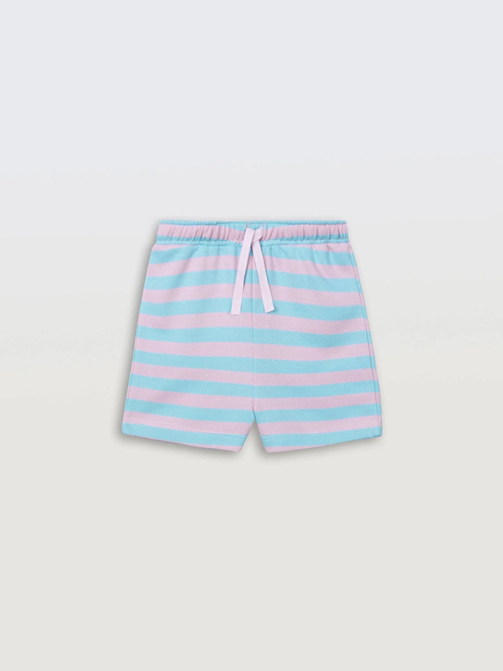 Sky Pink Stripes Girls Shorts - Sky/Pink