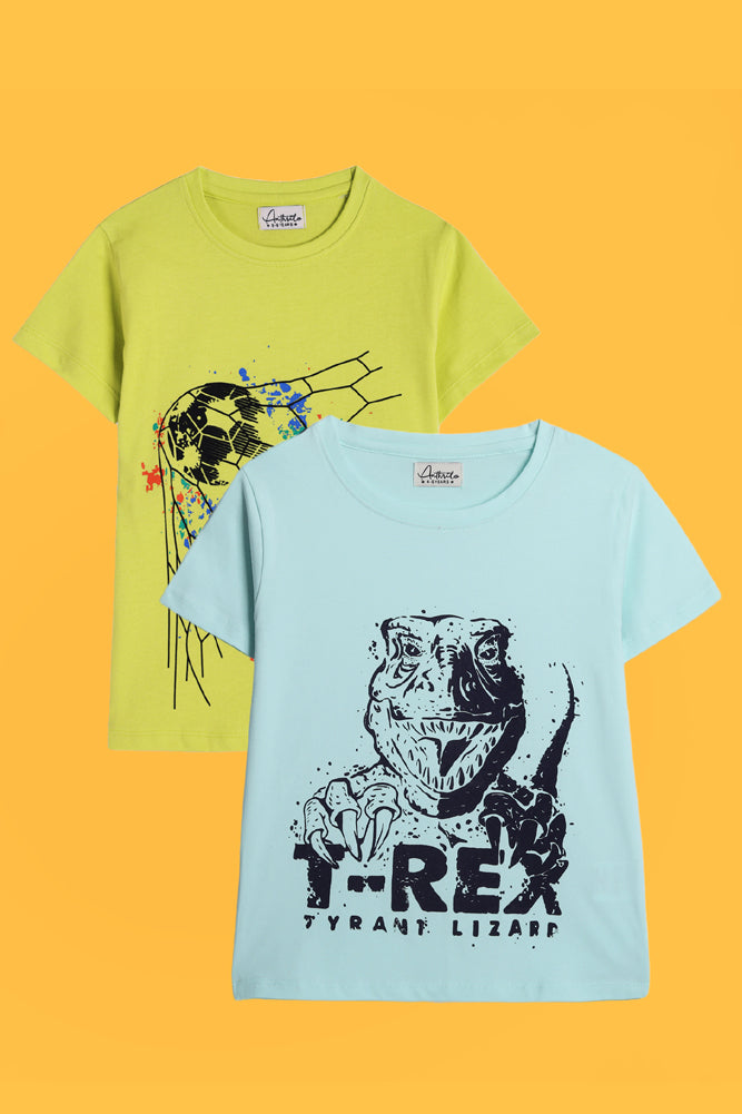 FOOTBALL LIME AND T-REX SHORT SLEEVE T-SHIRT (PACK OF 2) - Anthrilo India
