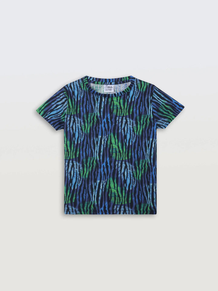Tropical Stripe Short Sleeve T-Shirt - Blue