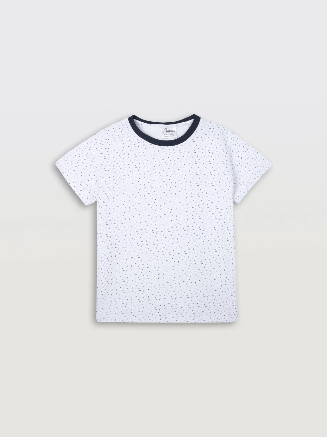 WHITE DOTTED NAVY RIB SHORT SLEEVE BOYS T-SHIRT - WHITE - Anthrilo 
