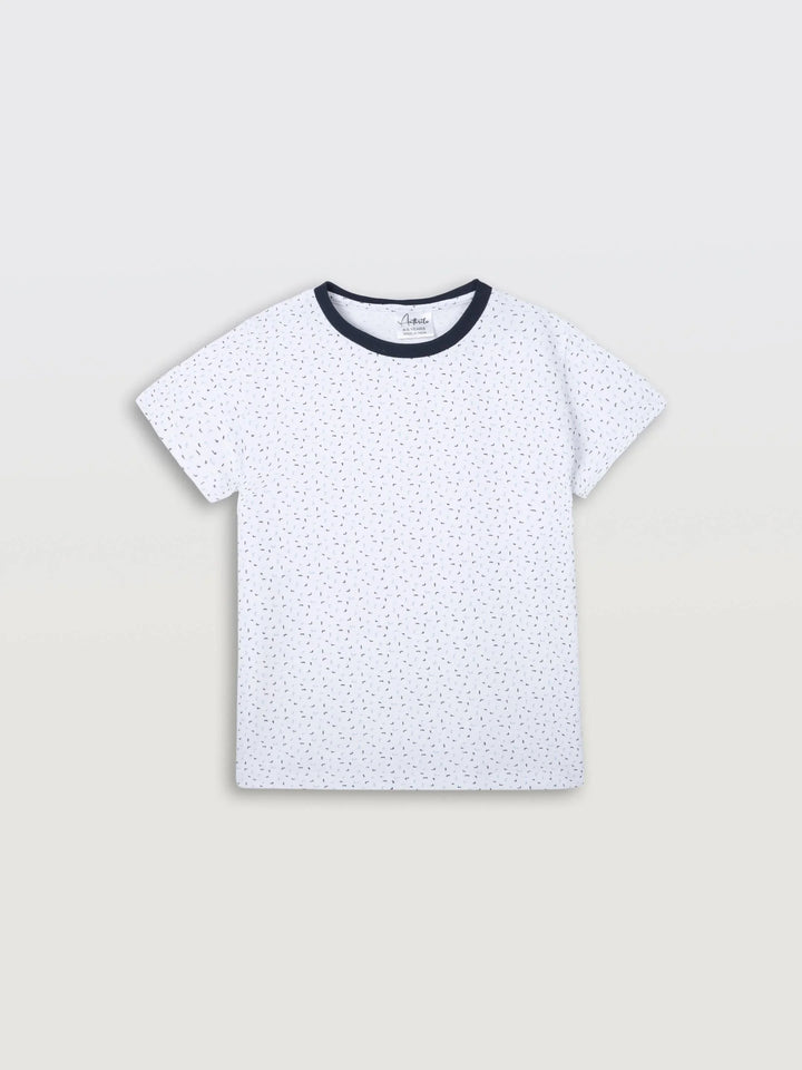 WHITE DOTTED NAVY RIB SHORT SLEEVE BOYS T-SHIRT - WHITE - Anthrilo 