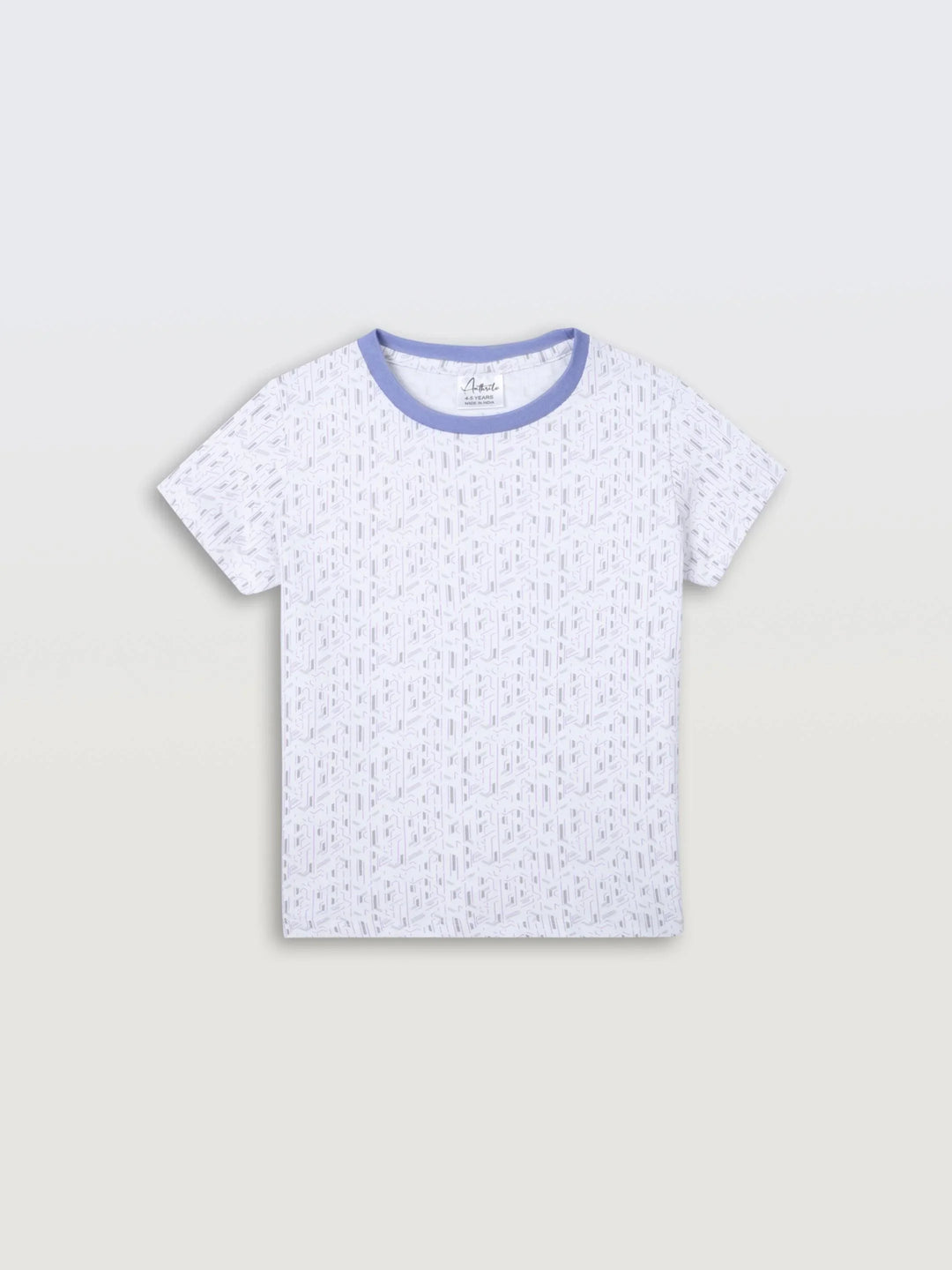 White Zig Zag Blue Rib Short Sleeve Boys T-Shirt - White