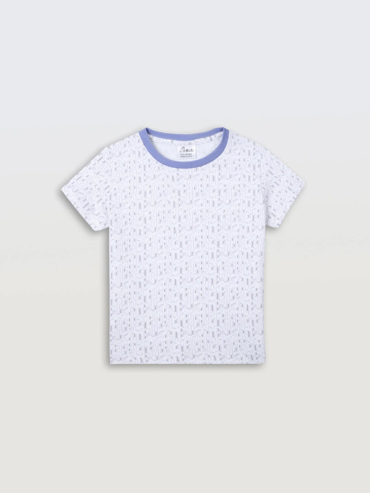 White Zig Zag Blue Rib Short Sleeve Boys T-Shirt - White