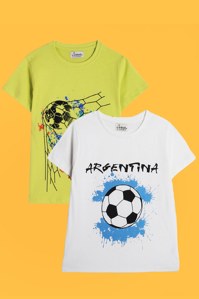 FOOTBALL LIME AND ARGENTINA WHITE SHORT SLEEVE T-SHIRT (PACK OF 2) - Anthrilo India