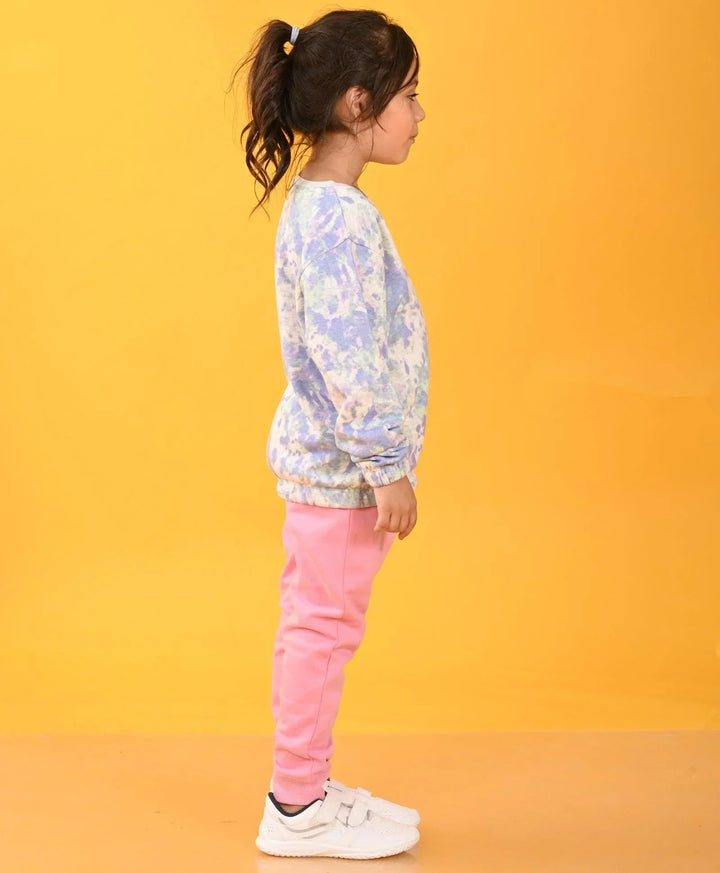 TIE DYE ECRU MELANGE TERRY SWEATSHIRT PINK FLEECE JOGGER SET - ECRU / PINK - Anthrilo 